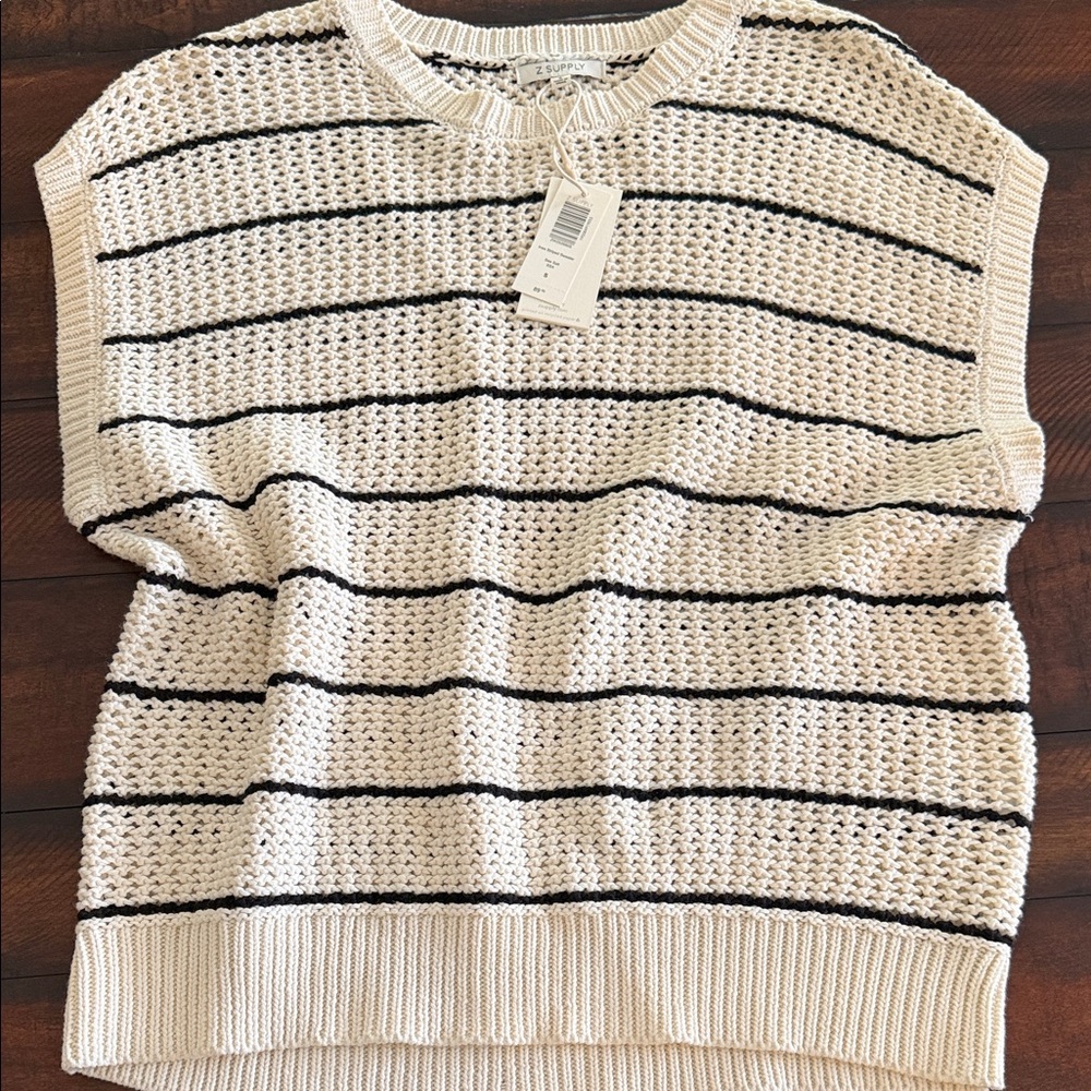 Z Supply Ines Cream Open-Knit Sweater with Black Stripes - Picture 4 of 4